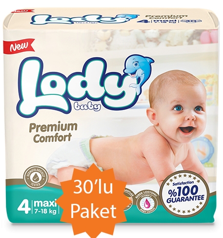 Lody Baby Lody Baby - 4 Numara (Maxi) Bebek Bezi - 30'lu Paket (7-18 Kg arası bebekler için)